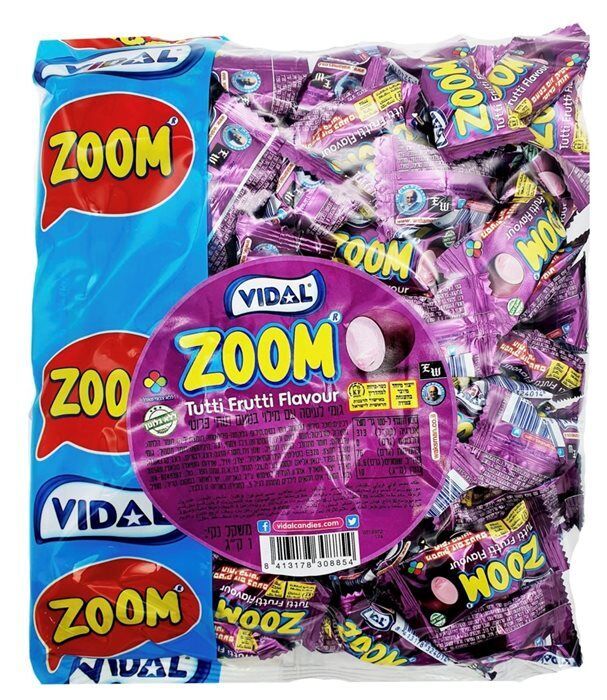 מסטיק זום בטעם תותי פרוטי - 1 קילו כ-110 יחידות. מחיר ליחידה כ-0.37 ש"ח
