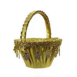 סלסה מפלסטיק לחינה מצופה בד זהב עיטור חמסות קוטר 19 ס"מ