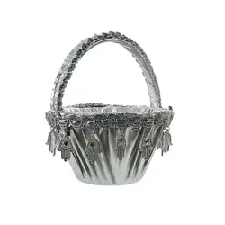 סלסה מפלסטיק לחינה מצופה בד כסף עיטור חמסות קוטר 19 ס"מ